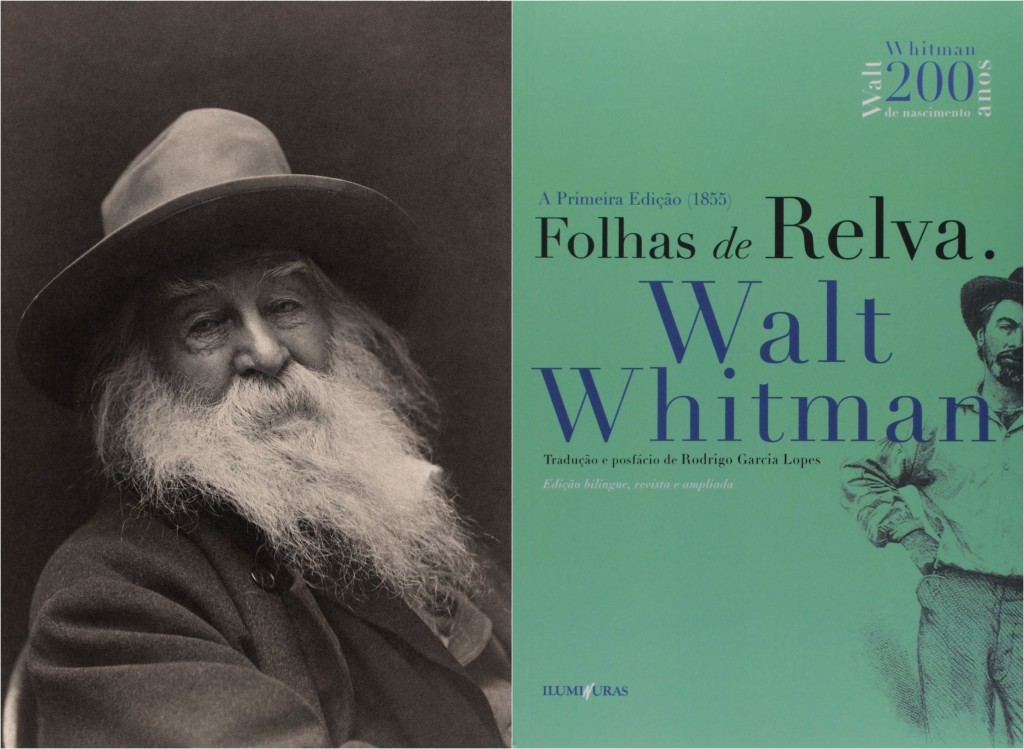 Walt Whitman (1819-1892) e a edição brasileira de seu clássico 'Folhas da Relva'. Foto: Montagem